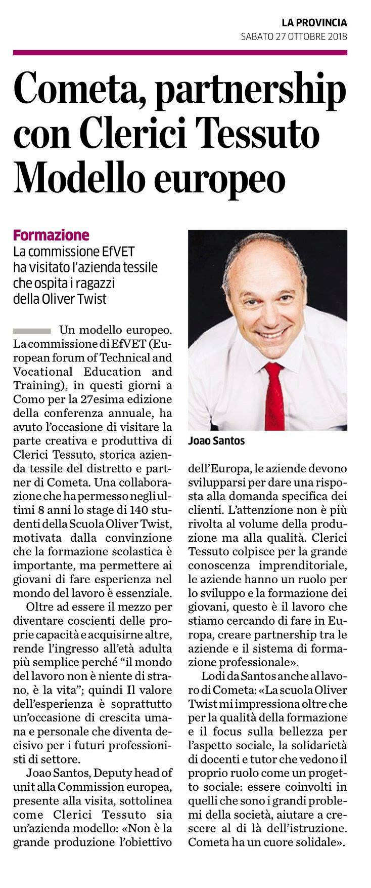 Cometa, partnership con Clerici Tessuto modello europeo