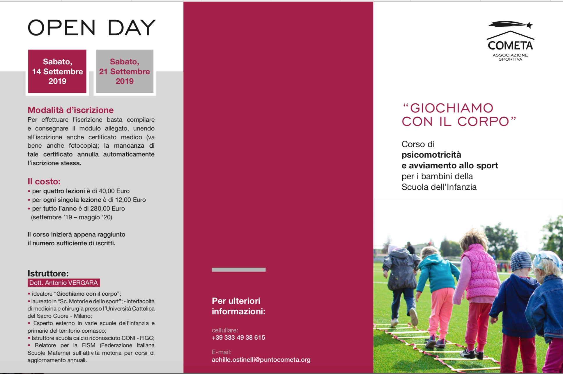 Corso di psicomotricità e avviamento allo sport per bambini della scuola dell'infanzia